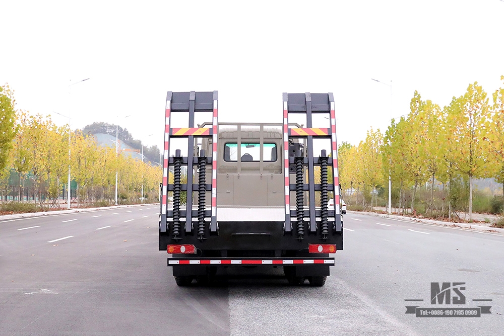 东风四轴平板挖掘车_8*4带尾爬升器7米6平板车_出口专用物流仓储集装箱车