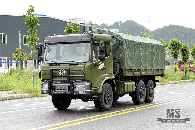 东风 210 马力六轮驱动货车_6*6 军绿色平头运输车带篷布杆保险杠改装制造商_东风 6WD 出口特价 整车