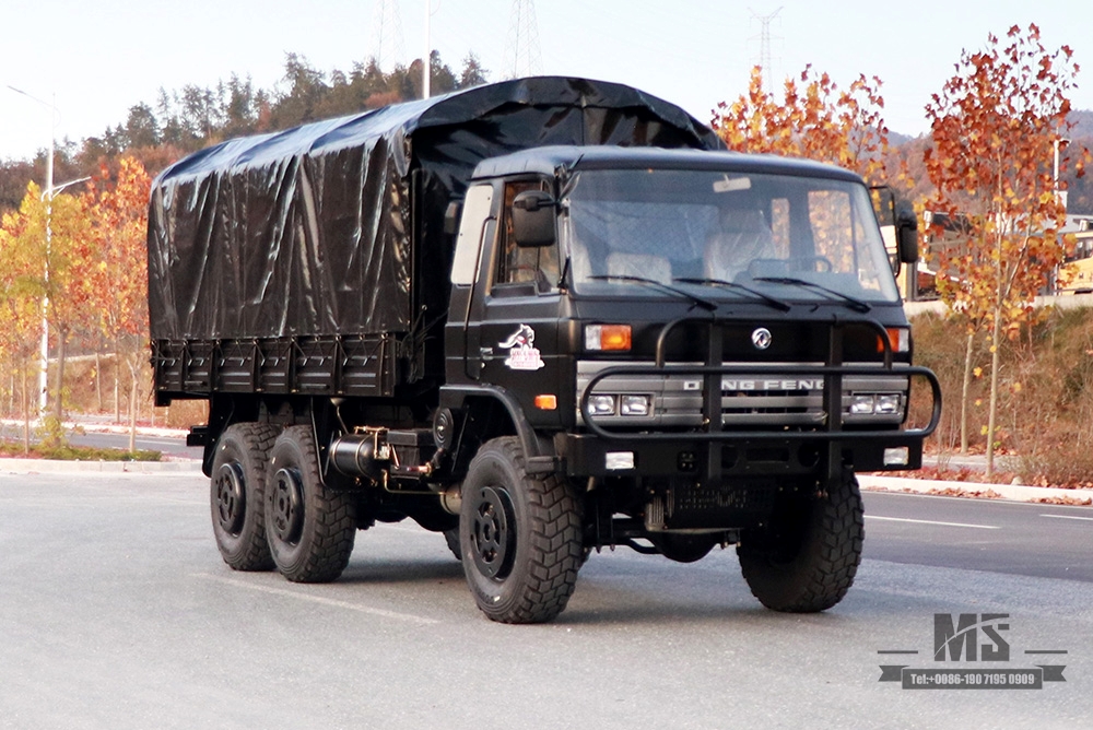 东风六轮驱动EQ2102越野卡车_190马力三轴黑色篷布杆货车_全轮驱动EQ2102G出口专用整车