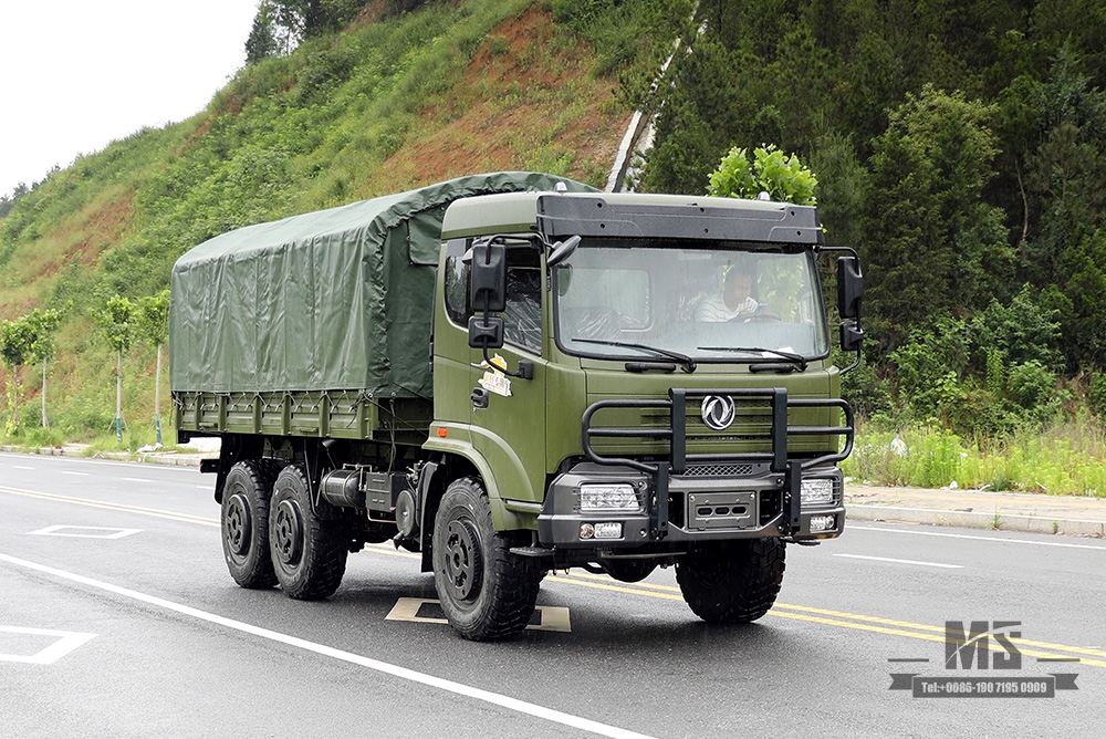 东风 210 马力六轮驱动货车_6*6 军绿色平头运输车带篷布杆保险杠改装制造商_东风 6WD 出口特价 整车