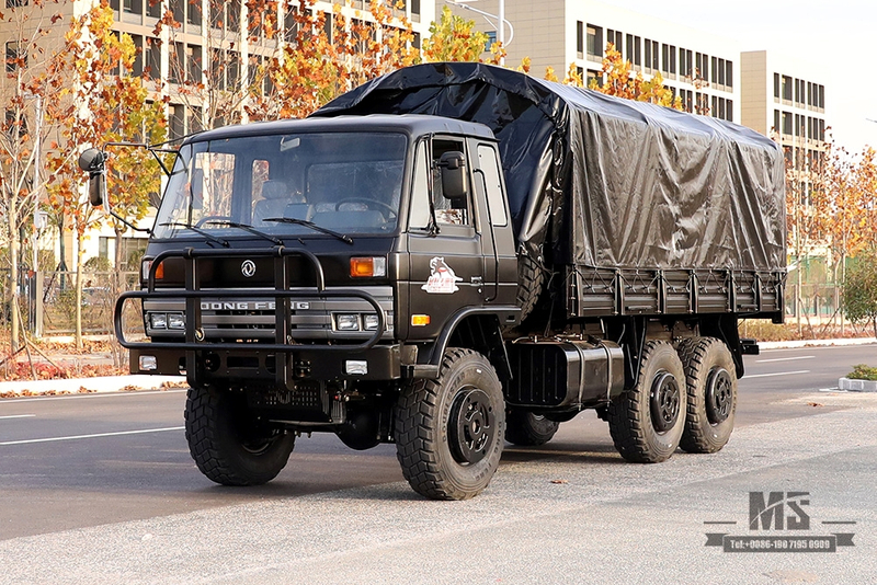 东风六轮驱动EQ2102越野卡车_190马力三轴黑色篷布杆货车_全轮驱动EQ2102G出口专用整车