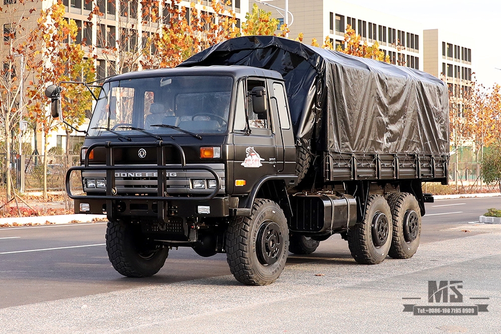 东风六轮驱动EQ2102越野卡车_190马力三轴黑色篷布杆货车_全轮驱动EQ2102G出口专用整车