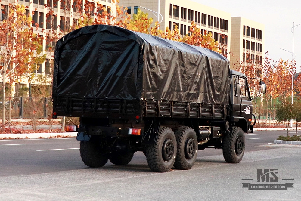 东风六轮驱动EQ2102越野卡车_190马力三轴黑色篷布杆货车_全轮驱动EQ2102G出口专用整车