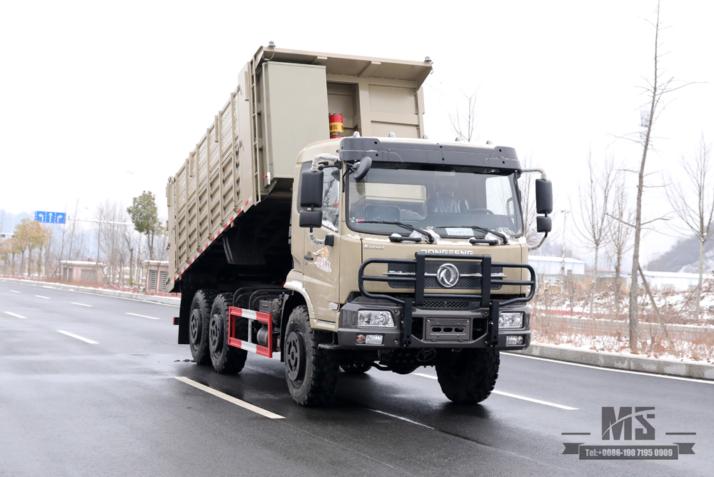 6×6驼灰色东风六轮驱动自卸卡车_平头货箱挡板加高自卸车改装厂_出口特价整车