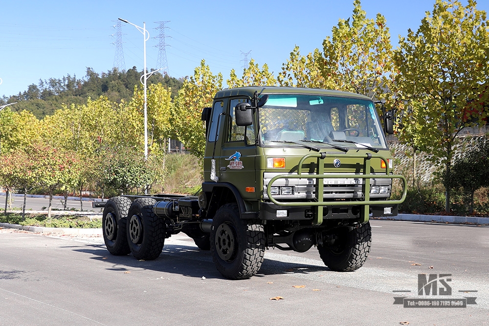 190马力东风EQ2102六轮驱动底盘_6×6军绿153一排半驾驶室越野底盘_东风卡车底盘出口专用卡车底盘