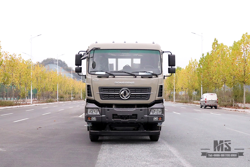 东风四轴平板挖掘车_8*4带尾爬升器7米6平板车_出口专用物流仓储集装箱车