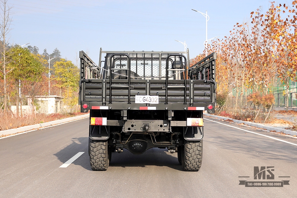 东风六轮驱动EQ2102卡车_190马力3.5吨三轴六轮驱动黑色越野货车_全轮驱动EQ2102G出口专用整车