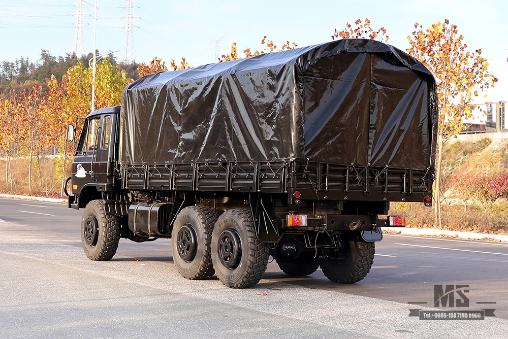 东风六轮驱动EQ2102越野卡车_190马力三轴黑色篷布杆货车_全轮驱动EQ2102G出口专用整车
